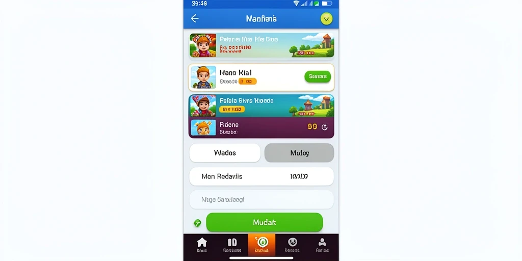 Menu utama dengan pilihan level dan karakter yang beragam.